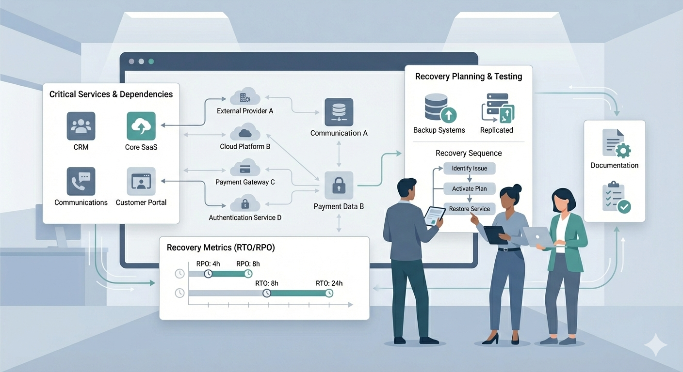 Illustration showing practical business continuity and disaster recovery planning for SMEs under ISO 27001