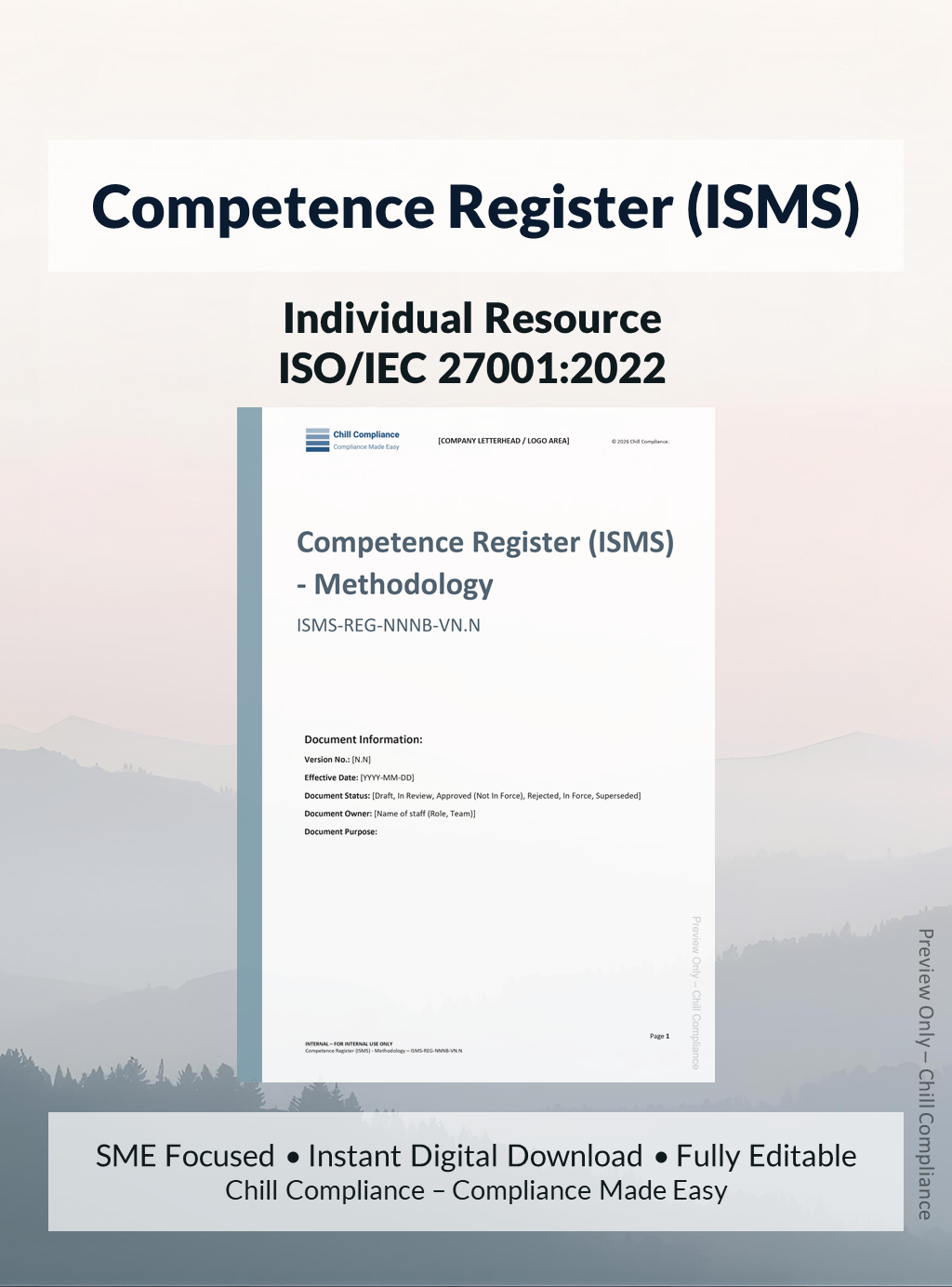 ISO 27001:2022 Competence Register (ISMS) editable resource and template for SMEs and startups