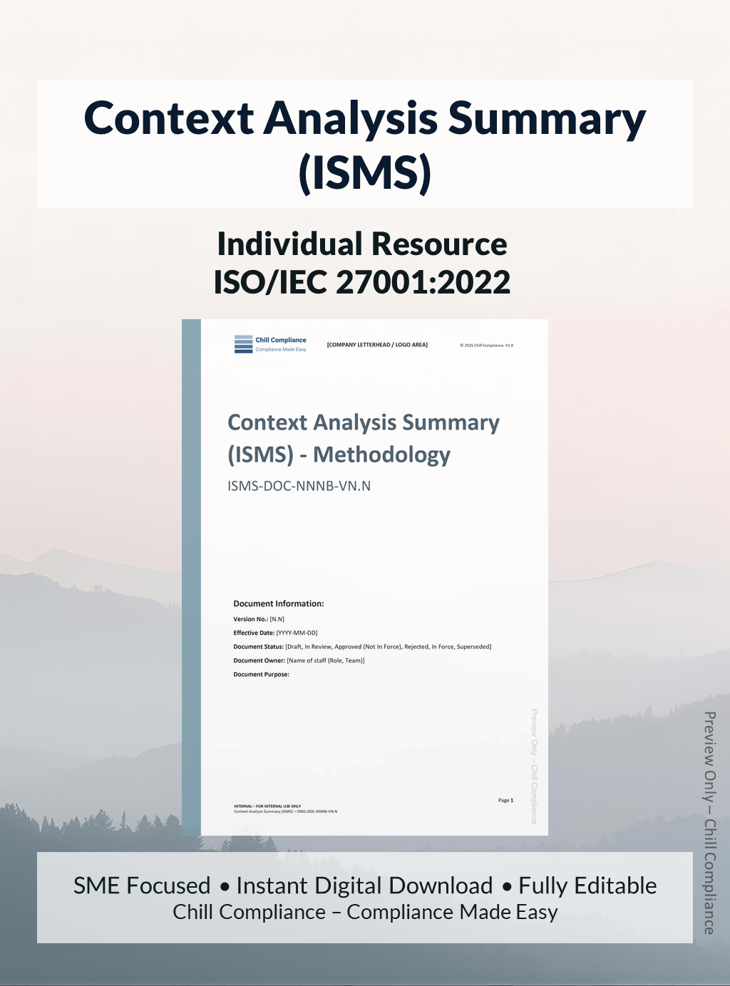 ISO 27001:2022 Context Analysis Summary (ISMS) editable resource and template for SMEs and startups