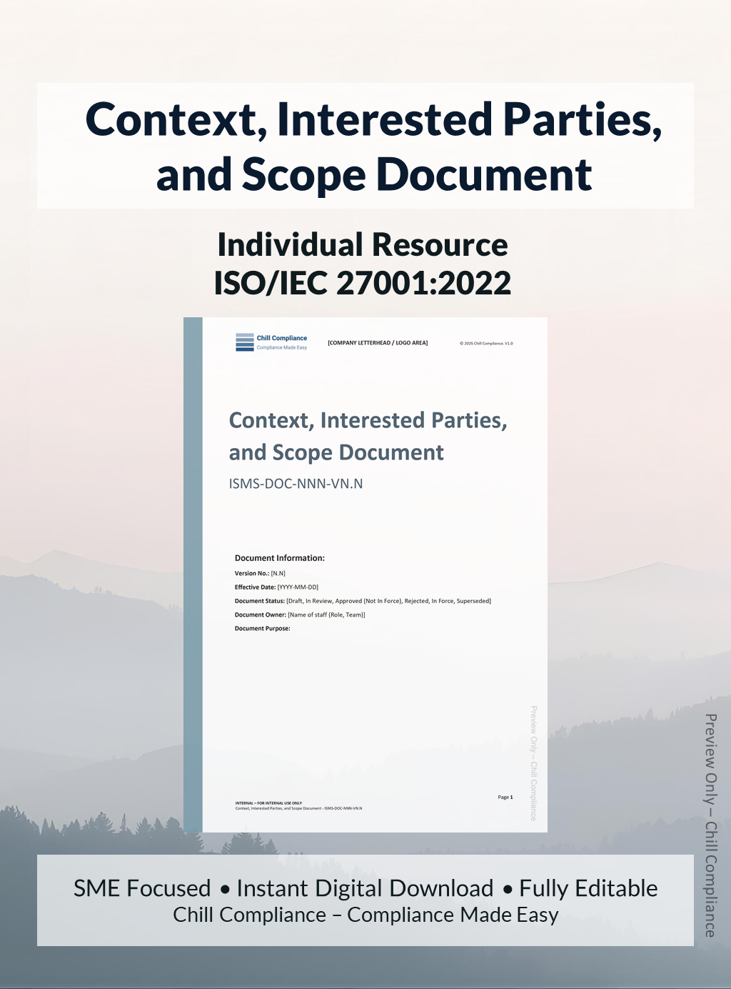 ISO 27001:2022 Context, Interested Parties, and Scope Document editable resource and template for SMEs and startups