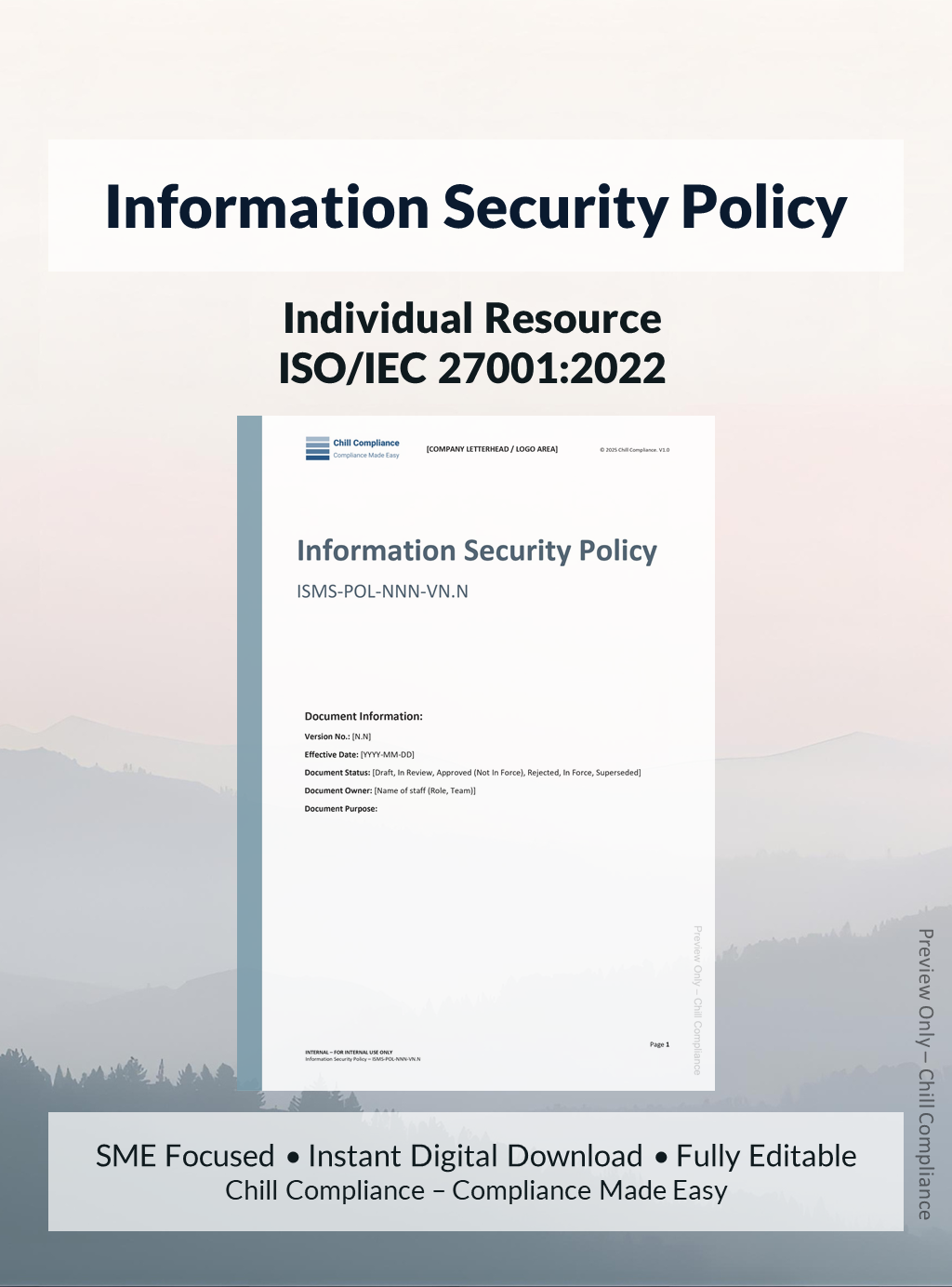 ISO 27001:2022 Information Security Policy editable resource and template for SMEs and startups