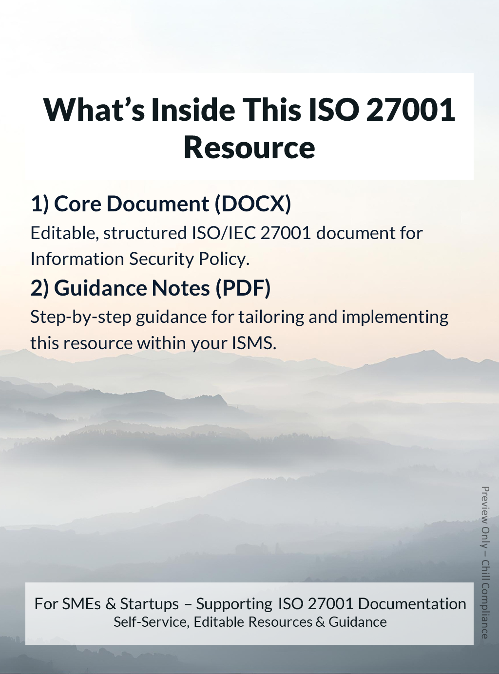 ISO 27001:2022 Information Security Policy resource contents showing editable templates and guidance notes