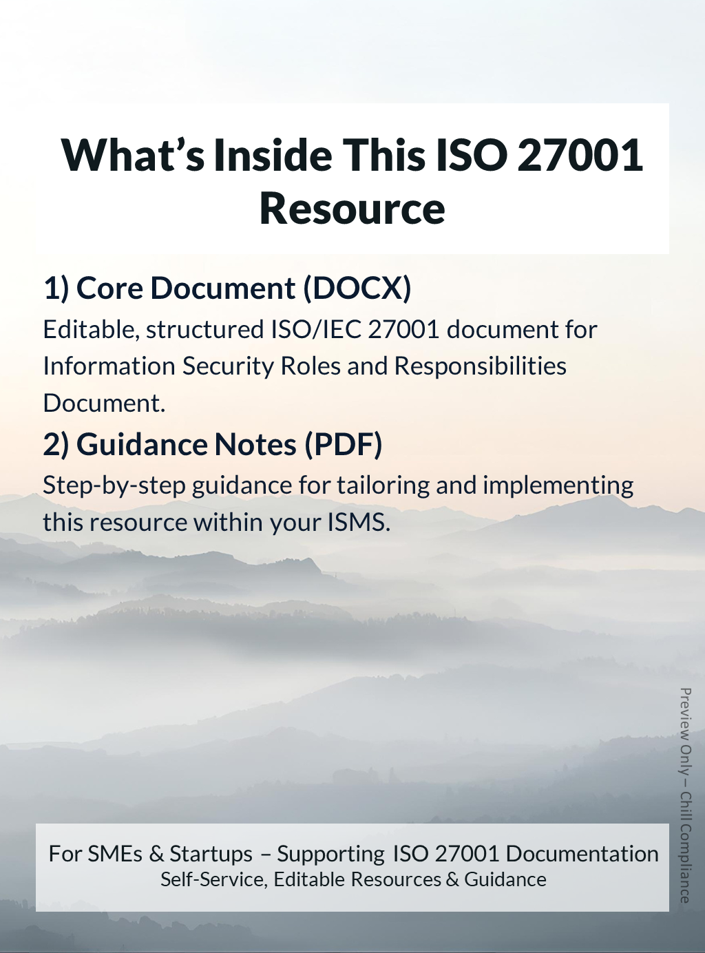 ISO 27001:2022 Information Security Roles and Responsibilities Document resource contents showing editable templates and guidance notes
