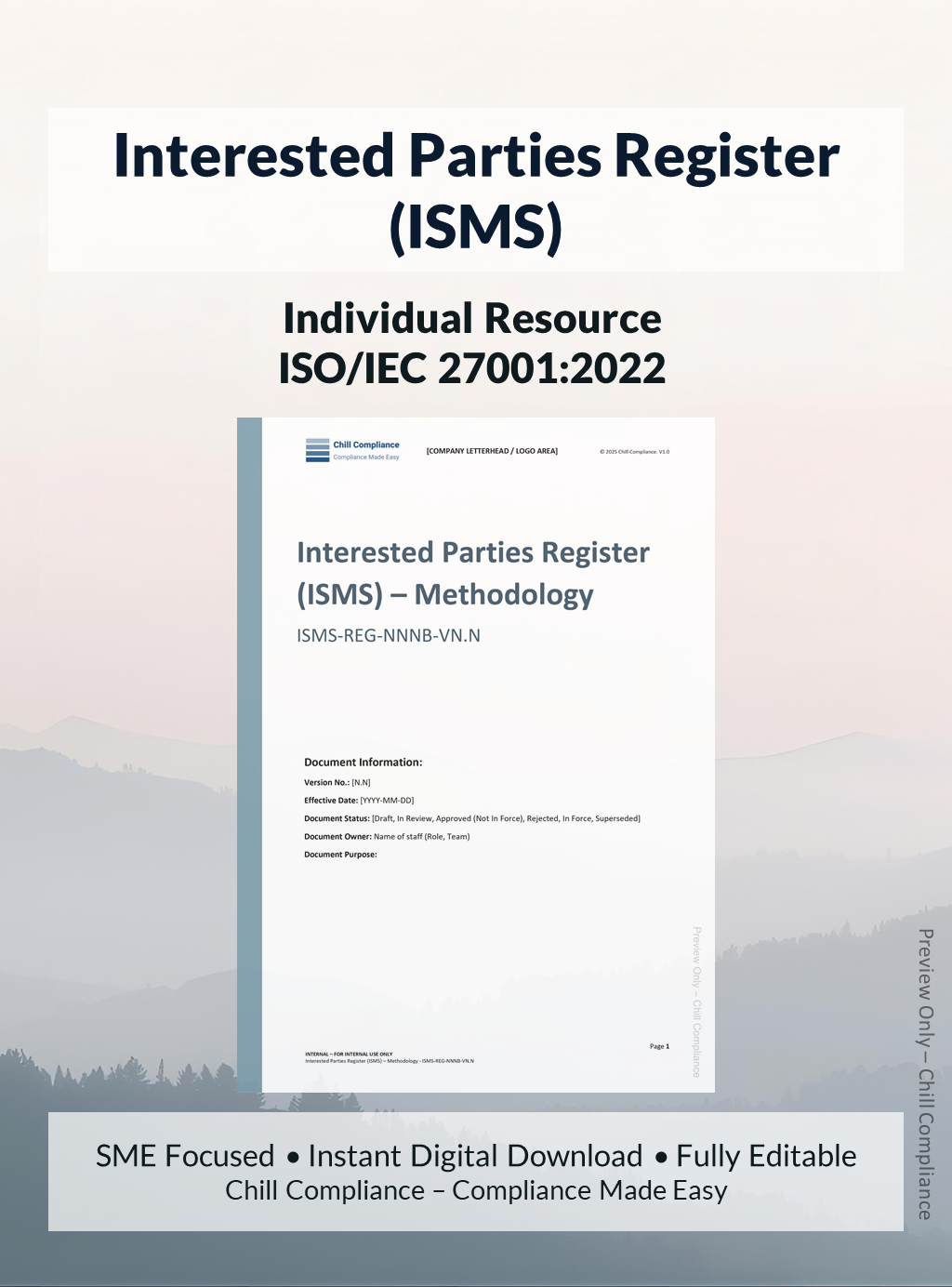 ISO 27001:2022 Interested Parties Register (ISMS) editable resource and template for SMEs and startups