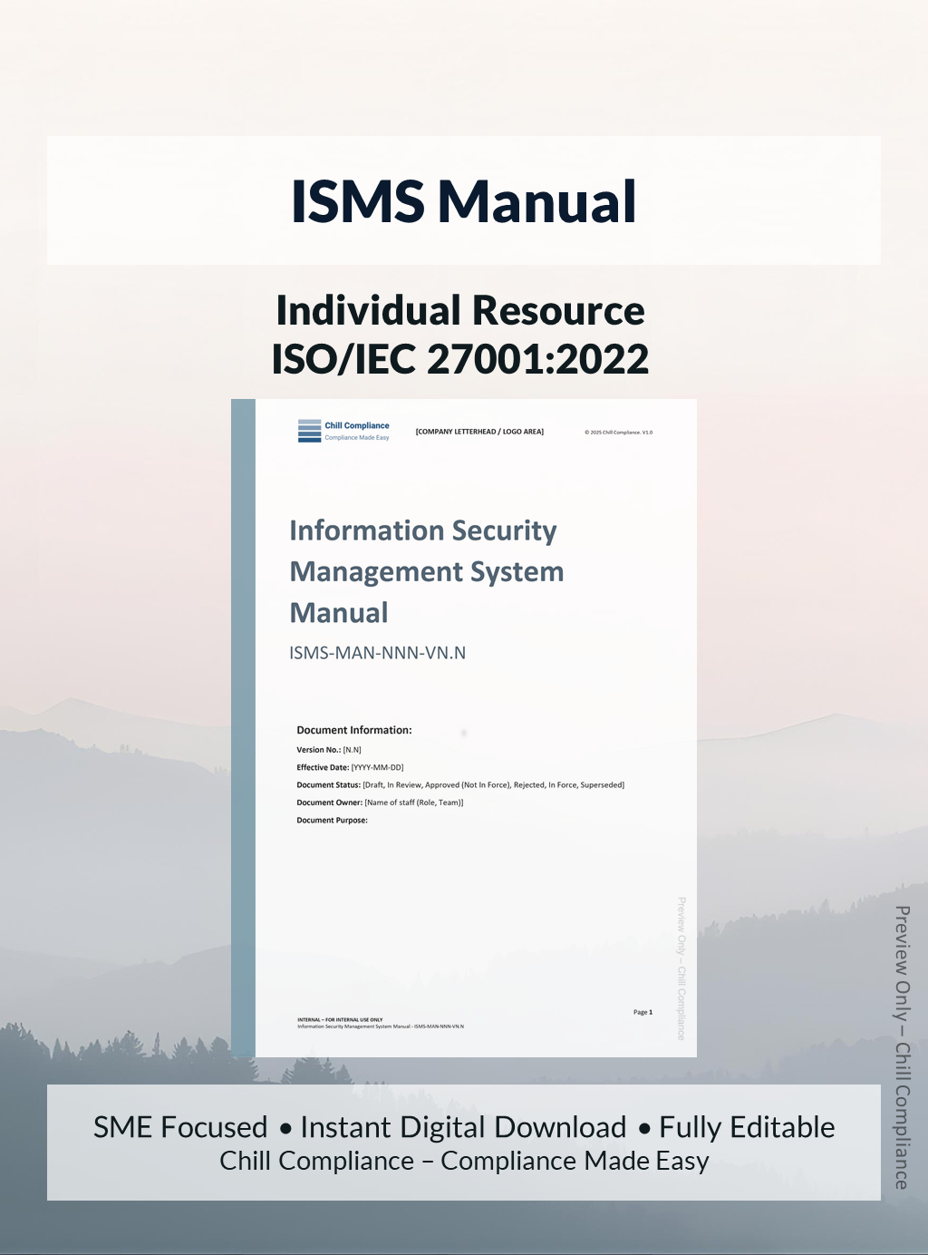 ISO 27001:2022 ISMS Manual editable resource and template for SMEs and startups