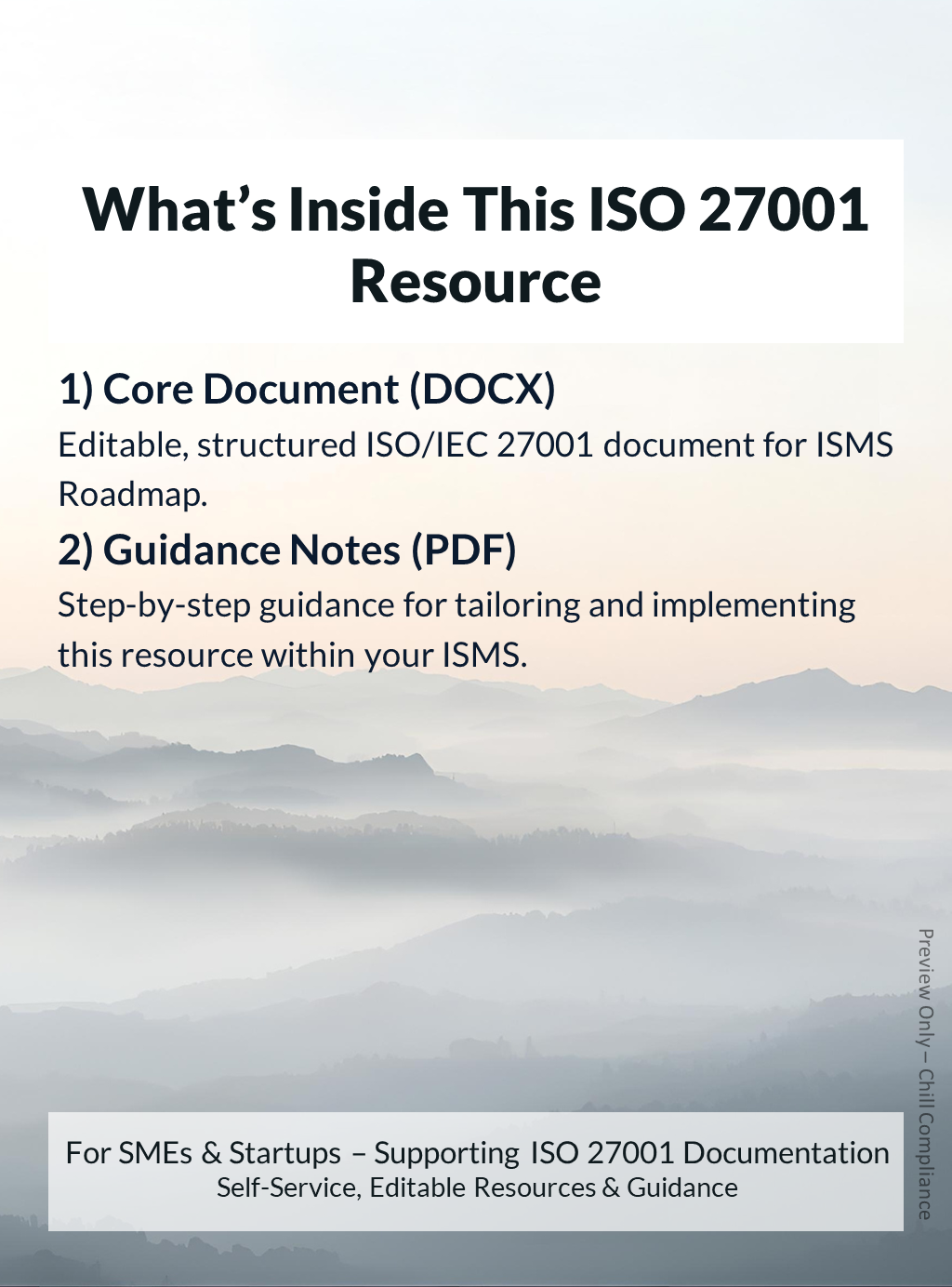 ISO 27001:2022 ISMS Roadmap resource contents showing editable templates and guidance notes