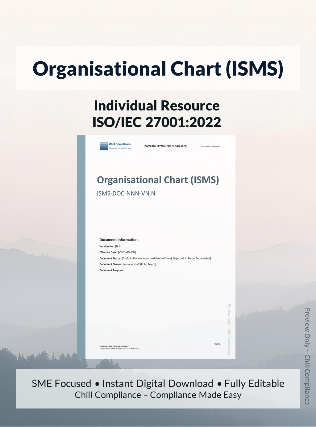 ISO 27001:2022 Organisational Chart (ISMS) editable resource and template for SMEs and startups