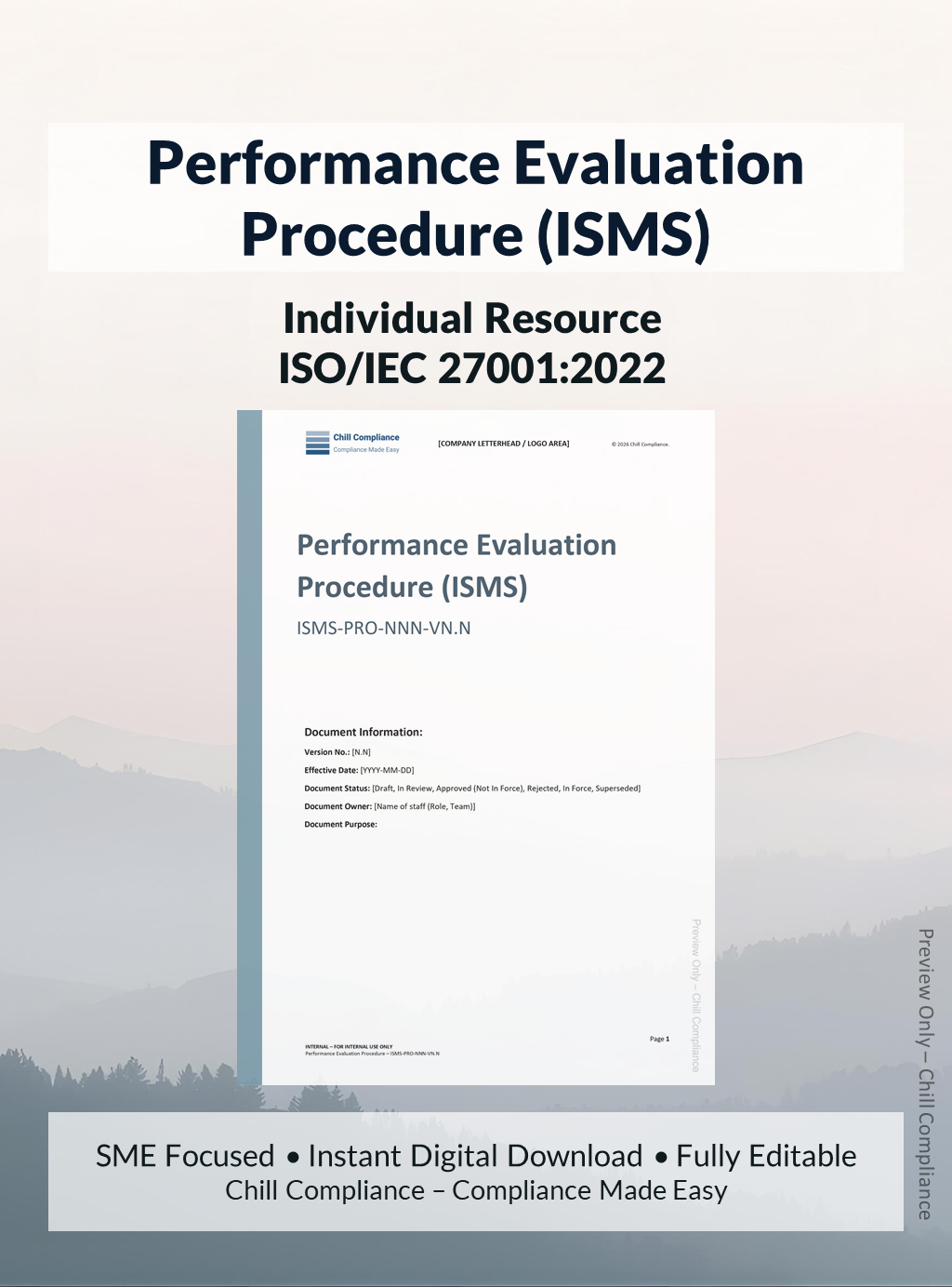 ISO 27001:2022 Performance Evaluation Procedure (ISMS) editable resource and template for SMEs and startups