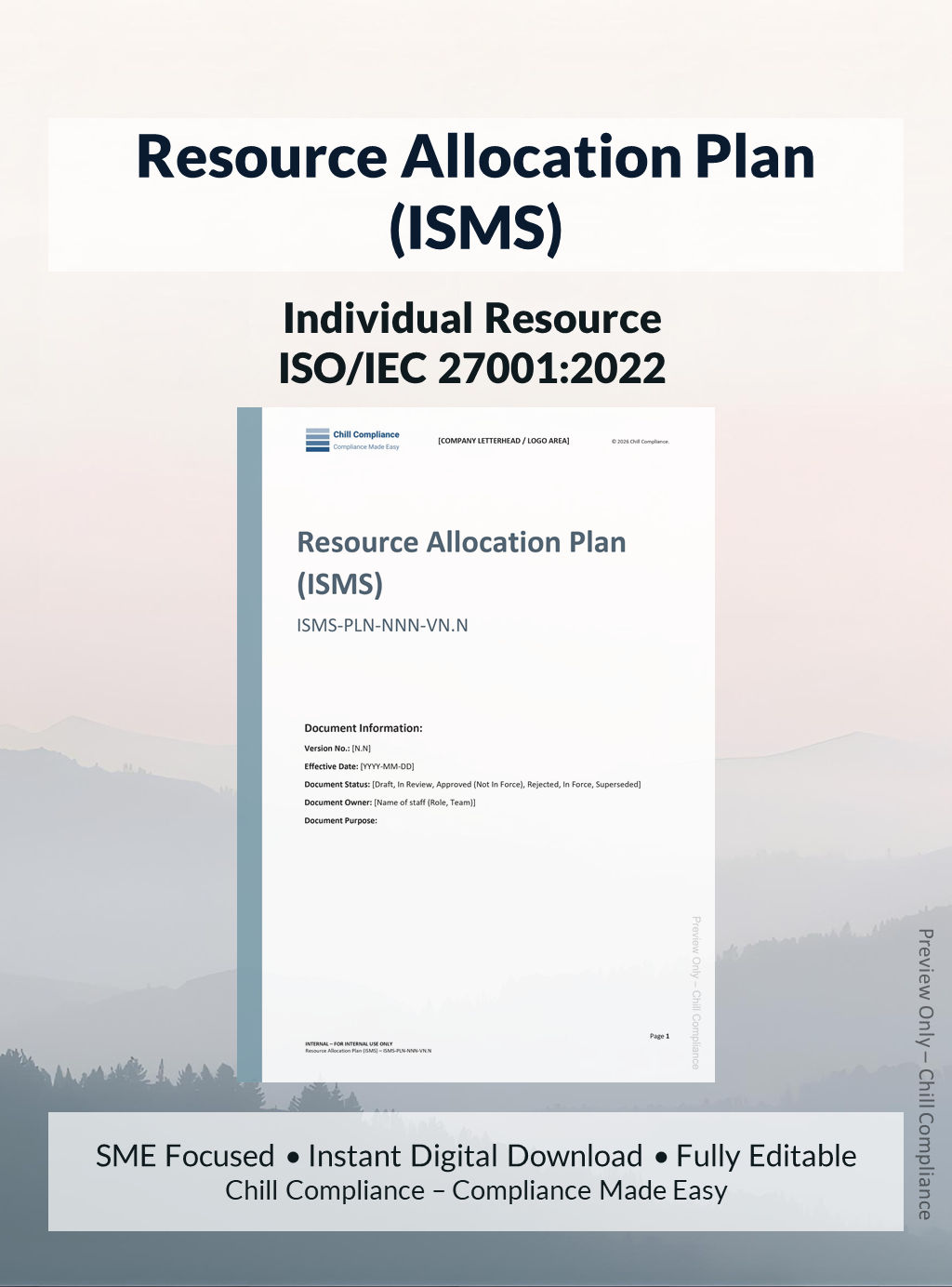 ISO 27001:2022 Resource Allocation Plan (ISMS) editable resource and template for SMEs and startups