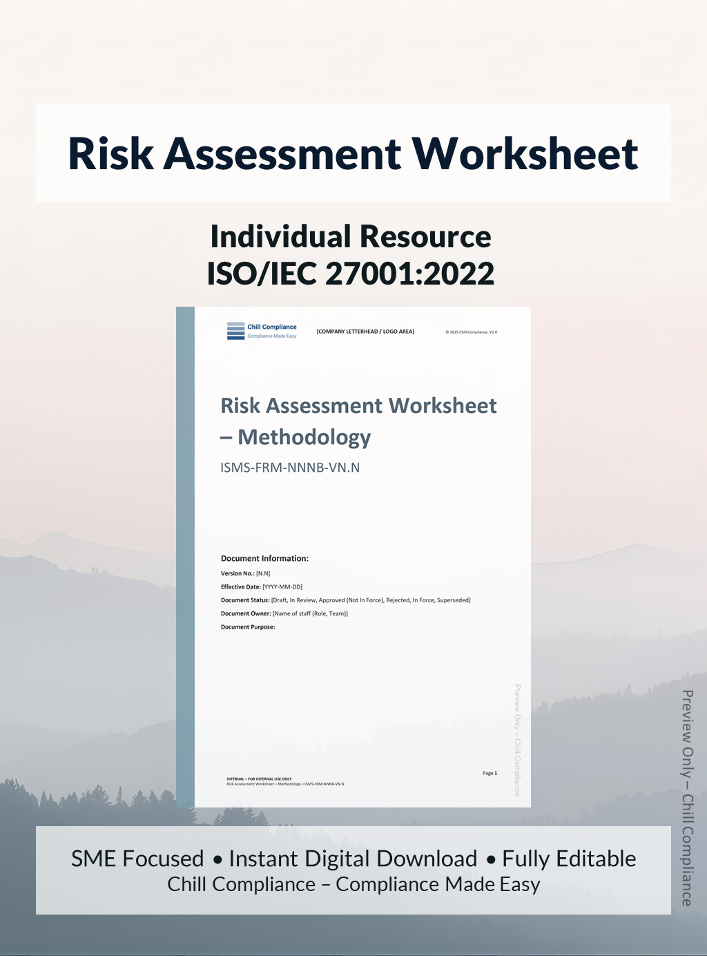 ISO 27001:2022 Risk Assessment Worksheet editable resource and template for SMEs and startups
