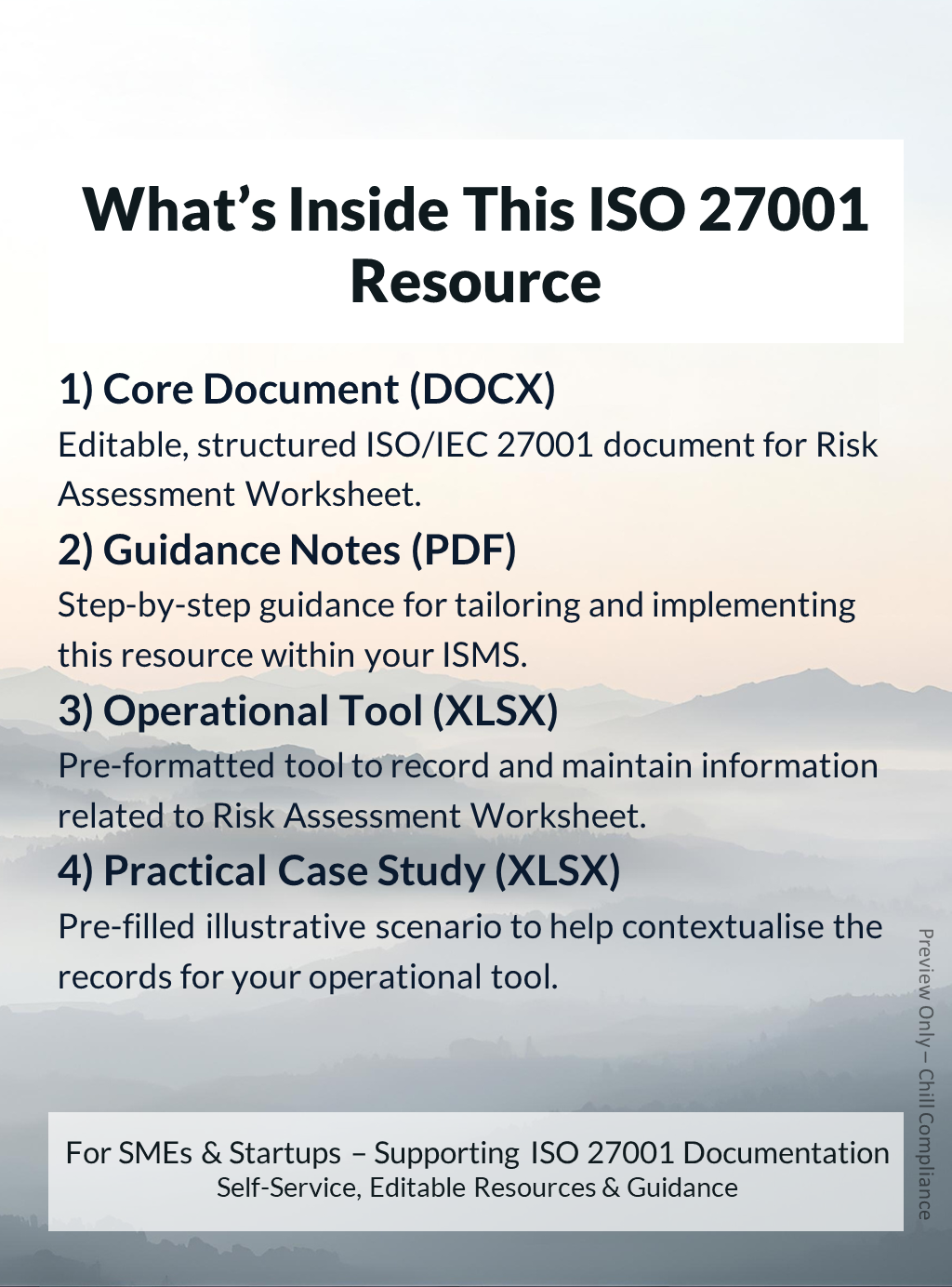 ISO 27001:2022 Risk Assessment Worksheet resource contents showing editable template, guidance notes, and operational tool