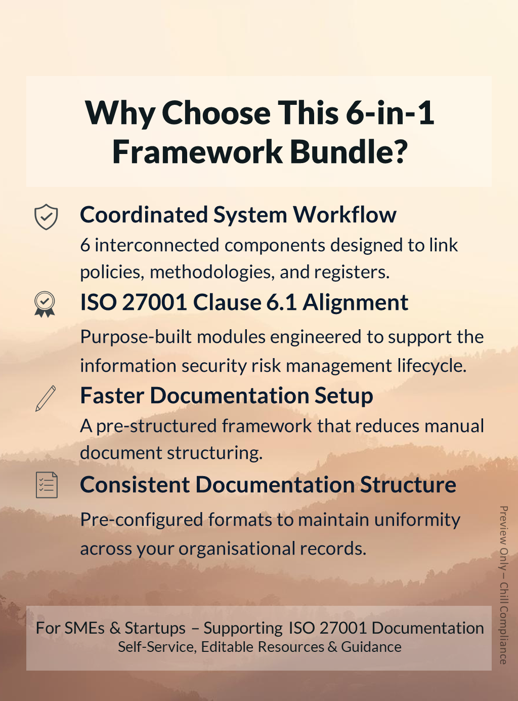 Benefits: ISO 27001 Risk Management coordinated workflow, Clause 6.1 alignment & faster SME setup by Chill Compliance.