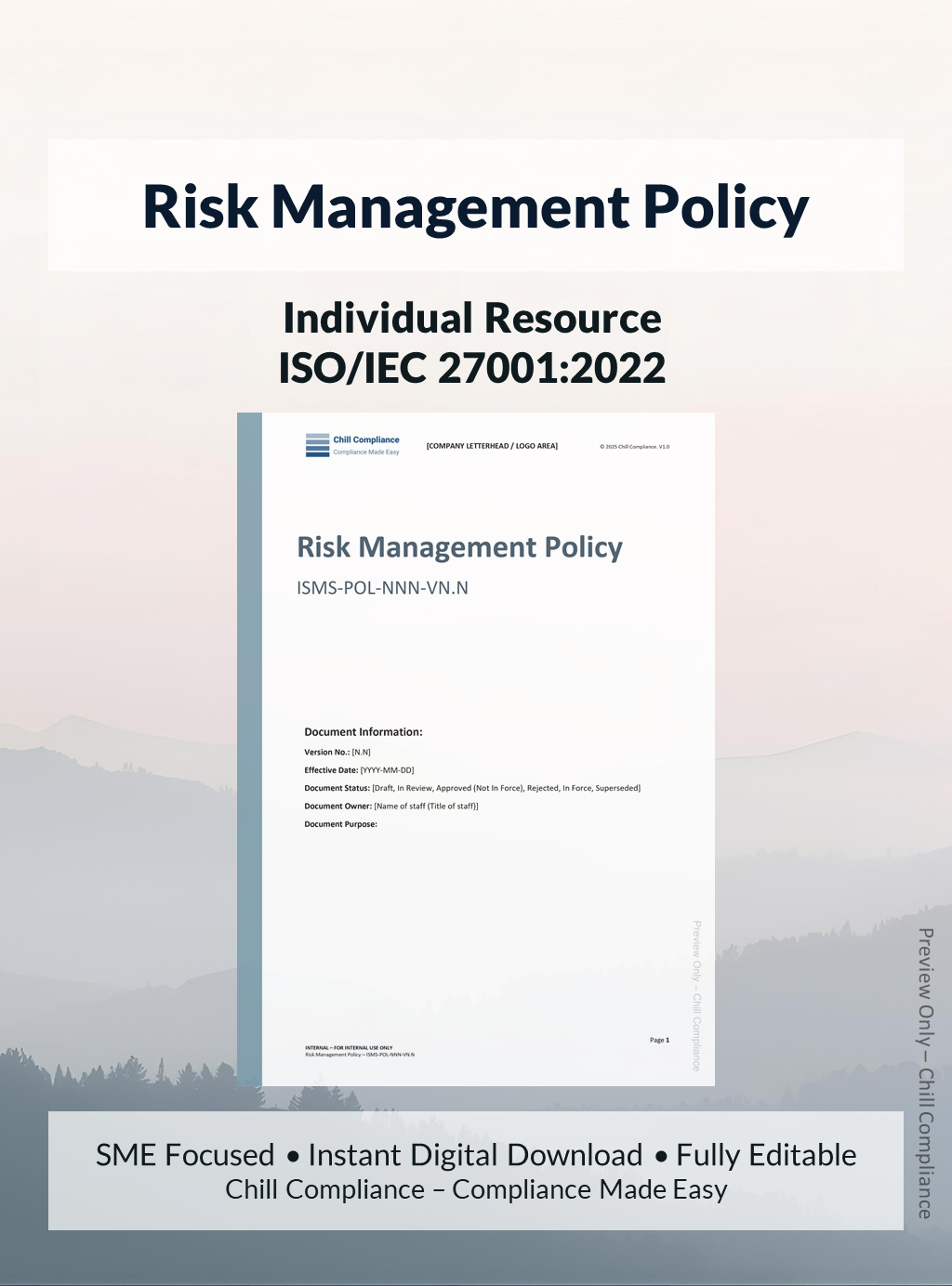 ISO 27001:2022 Risk Management Policy editable resource and template for SMEs and startups