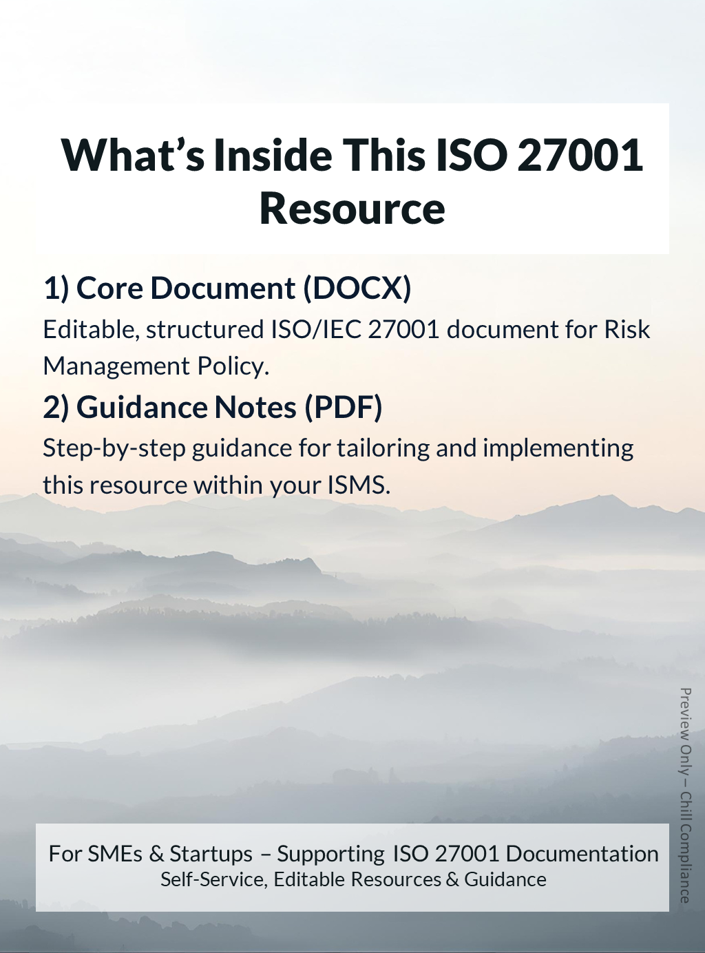 ISO 27001:2022 Risk Management Policy resource contents showing editable templates and guidance notes