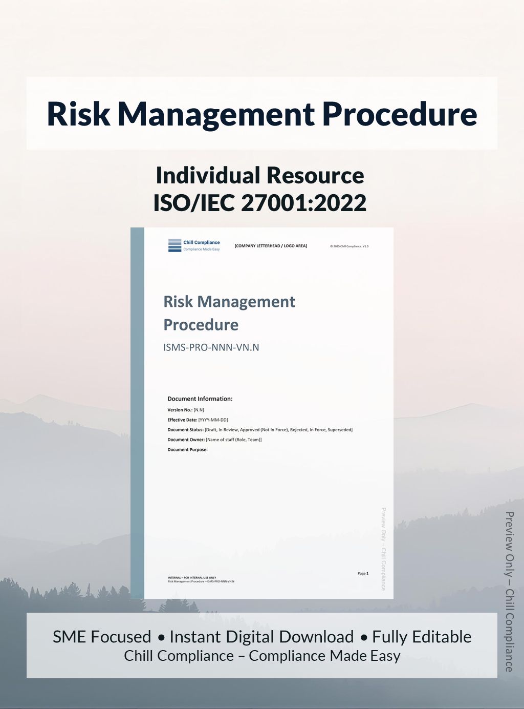 ISO 27001:2022 Risk Management Procedure editable resource and template for SMEs and startups