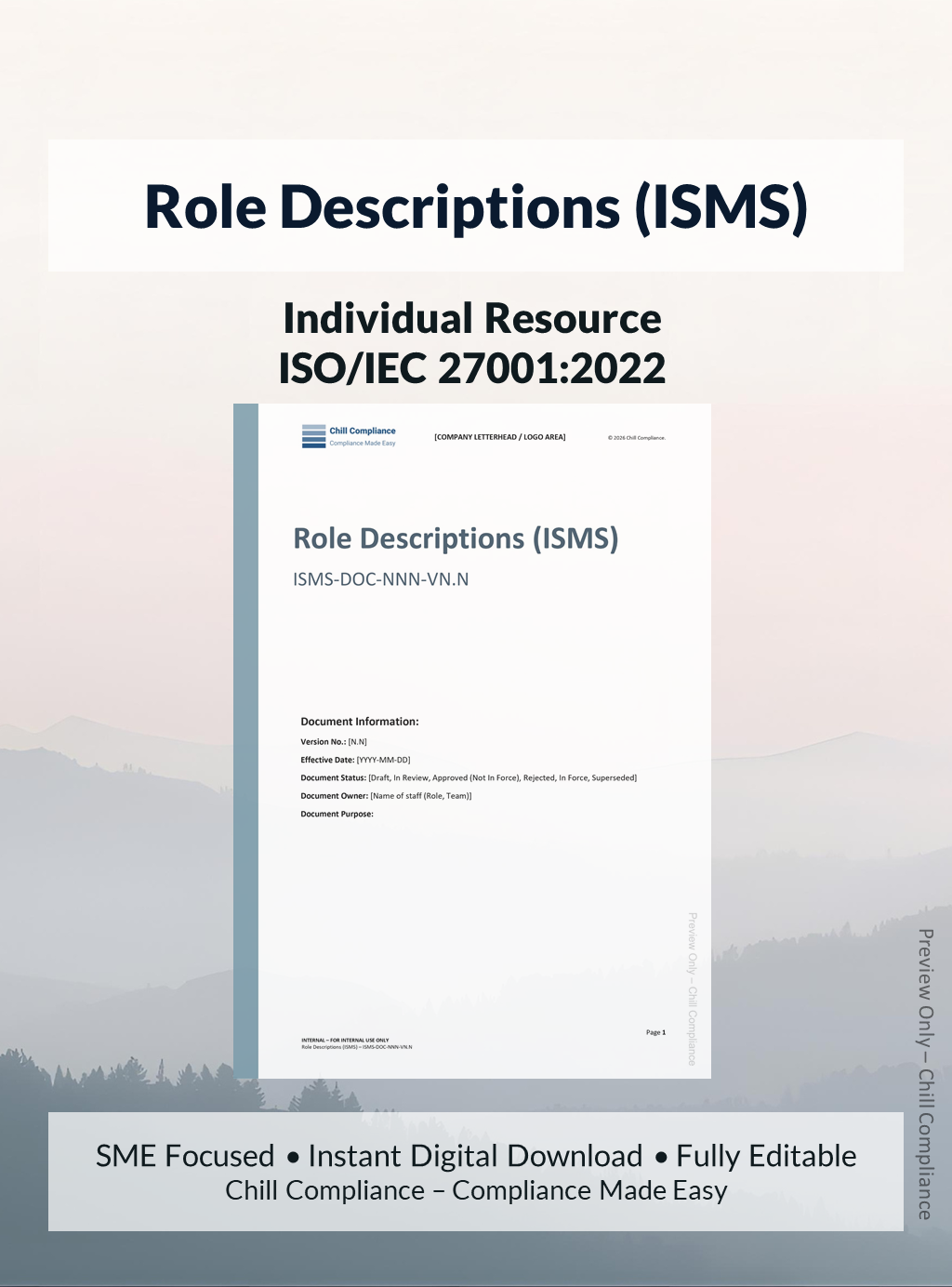 ISO 27001:2022 Role Descriptions (ISMS) editable resource and template for SMEs and startups