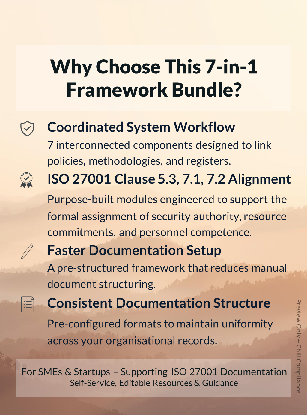 Benefits: ISO 27001 Roles and Competencies coordinated workflow, Clause 5.3, 7.1, 7.2 alignment & faster SME setup by Chill Compliance.