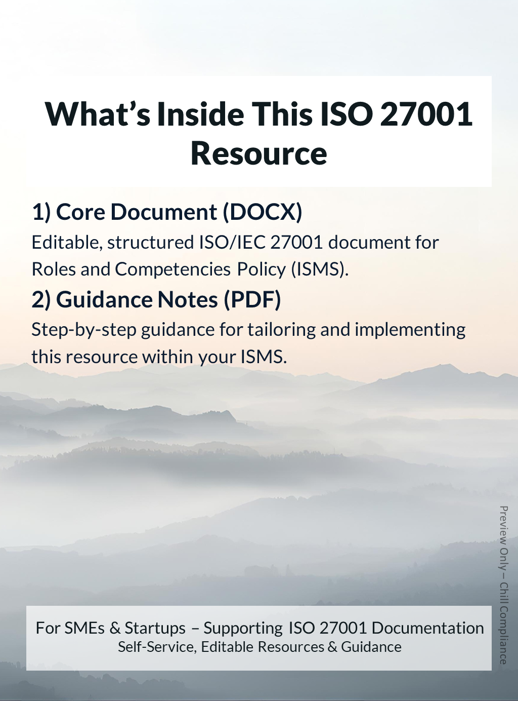 ISO 27001:2022 Roles and Competencies Policy (ISMS) resource contents showing editable templates and guidance notes