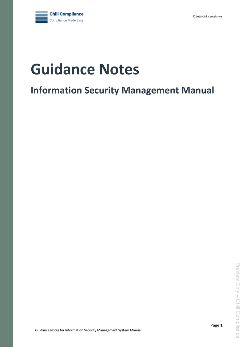 Cover page of ISO 27001 ISMS Manual Guidance Notes showing document title, version placeholders, and professional layout.